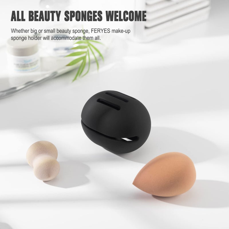 FERYES 2 PCS Makeup Sponge Holder - Shatterproof Eco-Friendly Silicone Beauty Make Up Blender Case for Travel - Black - Image 4